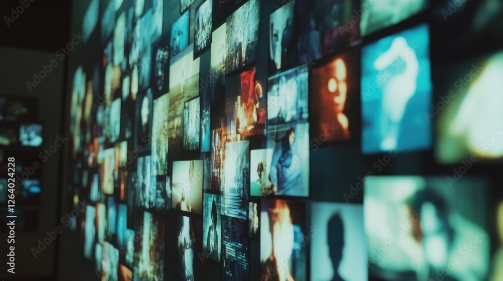 Poster A digital screen with a continuous flow of images, capturing the essence of a digital slideshow or photo gallery.