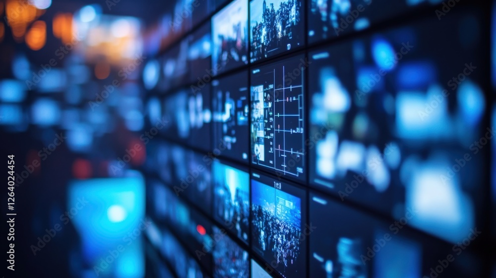 Aufkleber video wall displaying feeds from multiple surveillance cameras and various data visualization in a h