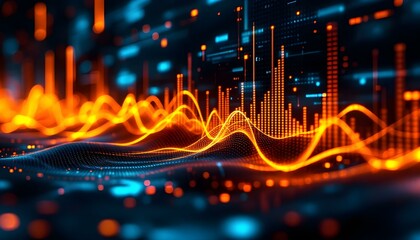 Fototapeta premium Abstract Data Wave Visualization Orange and Blue Digital Landscape