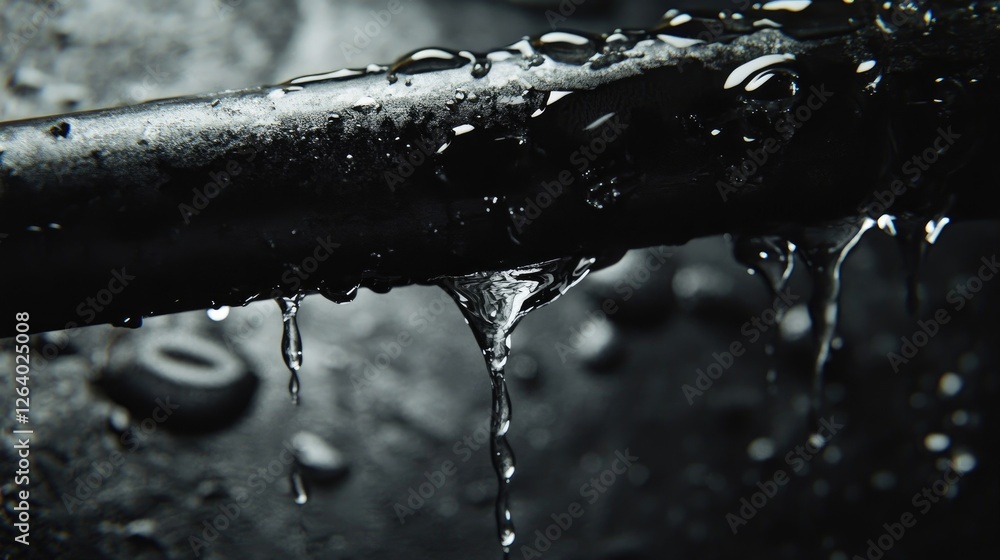 Poster a dramatic shot of water dripping from a black pipe, highlighting the functionality and importance o