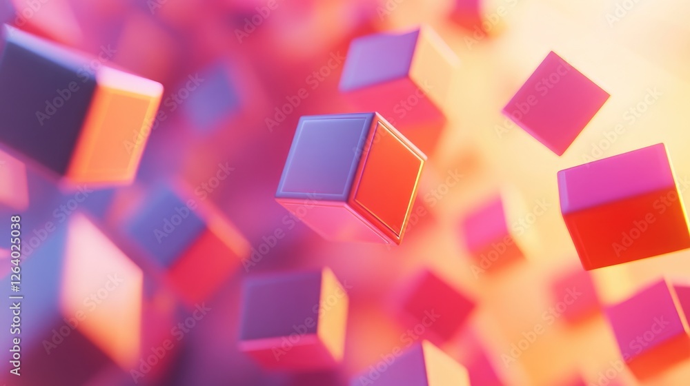 Poster A dynamic abstract 3D background with floating cubes, creating a futuristic, geometric atmosphere in motion.