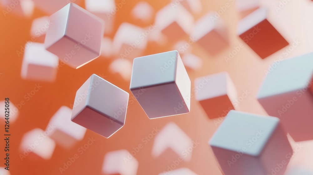 Poster A dynamic abstract 3D background with floating cubes, creating a futuristic, geometric atmosphere in motion.