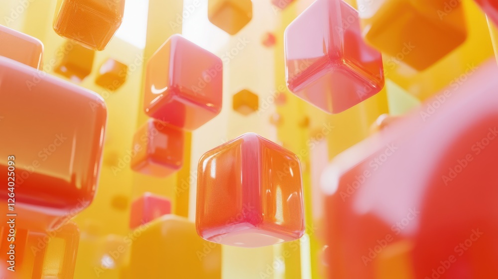 Poster A dynamic abstract 3D background with floating cubes, creating a futuristic, geometric atmosphere in motion.