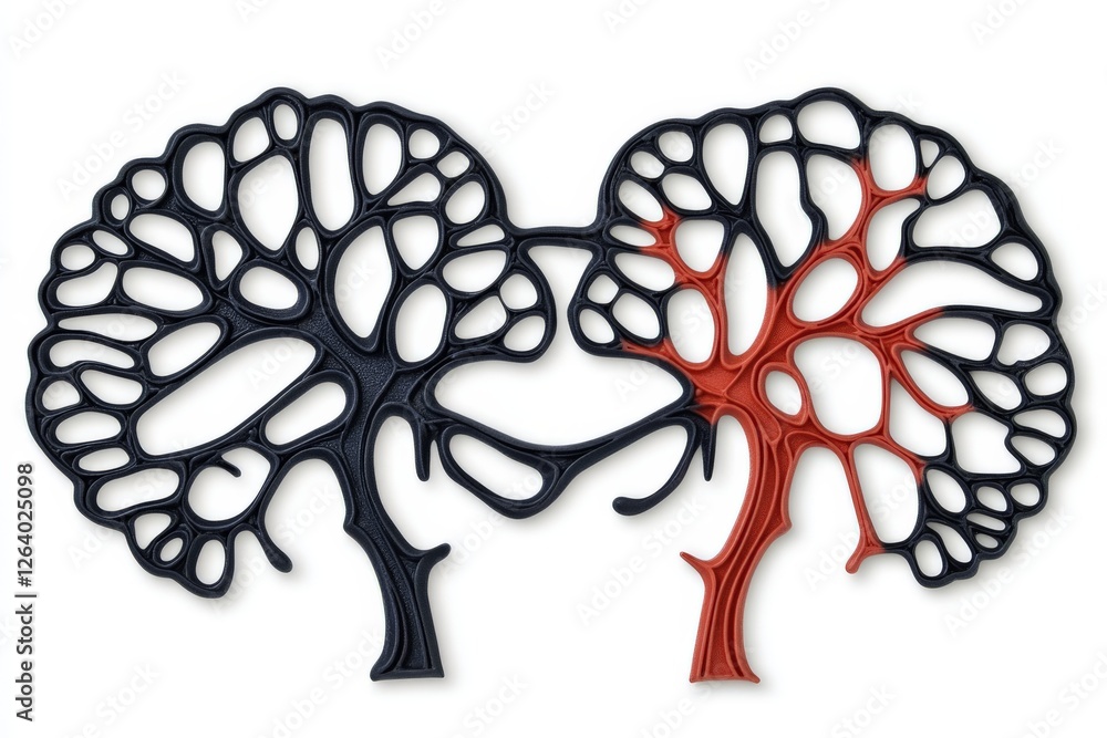 Poster tree shaped brains in abstract design symbolizing life, knowledge, and the interconnectedness of neu
