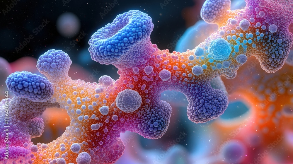 Poster close up detailed 3d representation of colorful cells in a microscopic view