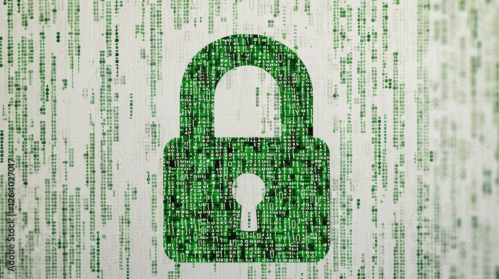 Aufkleber abstract illustration featuring a digital lock overlayed with matrix-style green code, symbolizing c