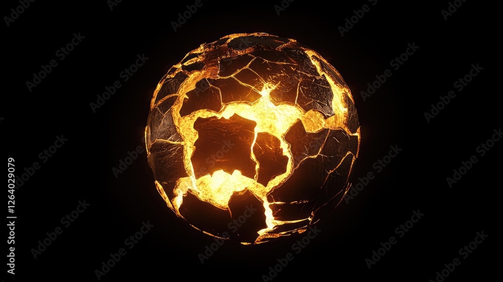 Poster a glowing, cracked globe emitting heat waves in 3d, symbolizing the pressing issue of global warming