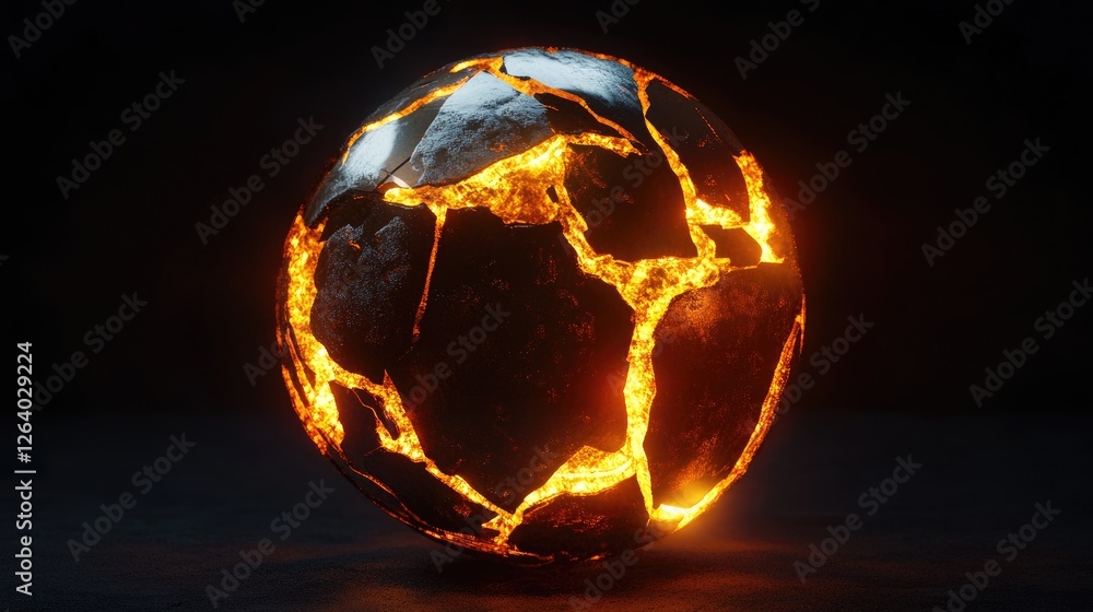 Poster a glowing cracked globe with rising heat waves, representing global warming and environmental issues