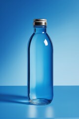 there is a blue glass jar with a silver lid on a table