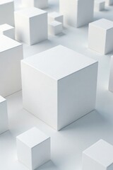 White cube box blocks with random overlap, abstract wallpaper, overlapping blocks, modern interior design