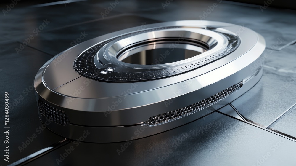 Poster a high-tech silver device rendered in 3d, showing off its smooth, digital surface and modern design 
