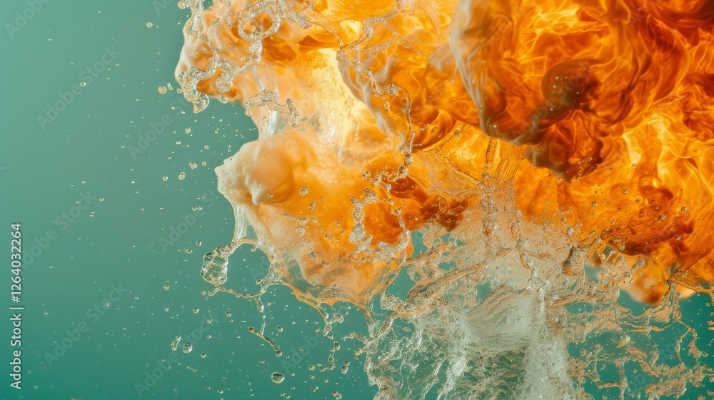Poster a visually striking image of a fiery explosion colliding with water, creating an intense contrast be