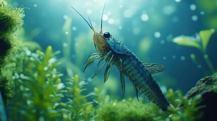 Close-up of an aquatic insect in its natural habitat