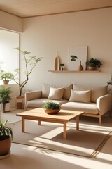 Fototapeta premium Minimalist Living Room Design With Natural Light And Plants