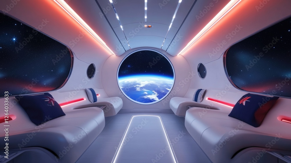 Aufkleber a modern white spaceship interior illuminated with blue and red lights, offering an incredible 3d vi