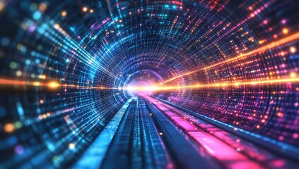 Futuristic data tunnel with glowing lines