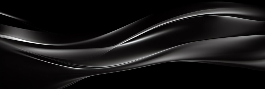 Abstract background featuring flowing black and silver waves in panoramic style