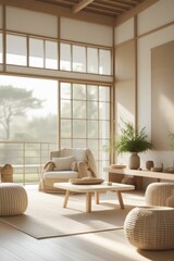 Fototapeta premium Serene Minimalist Living Room Design With Natural Light