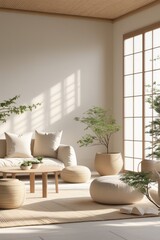 Fototapeta premium Minimalist Living Room Design With Natural Elements