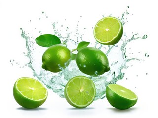 an AI Image Generator, Fresh Lime Fruits Splashing in Water