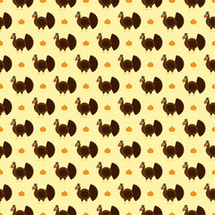 Fototapeta premium Seamless pattern cute turkey and pumpkin.