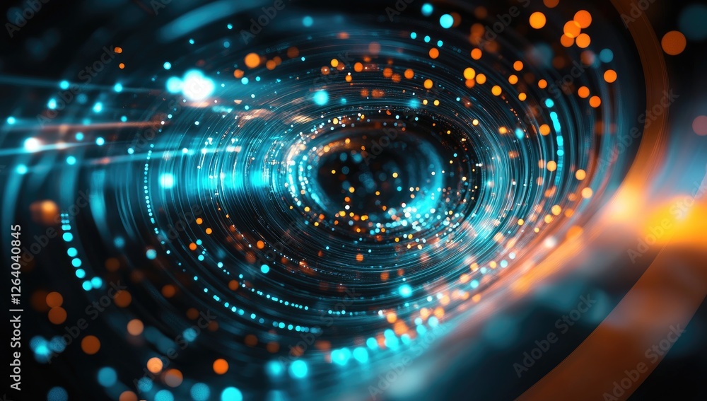 Poster abstract swirling digital vortex of light and particles