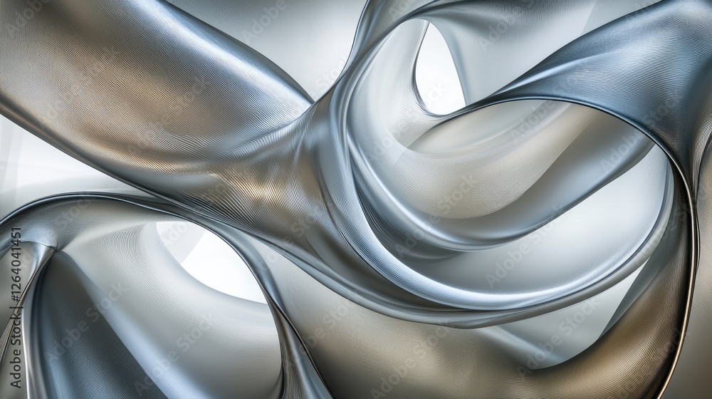 Poster abstract smooth curves of shapes twisting and turning, with a soft, flowing visual appearance on a g