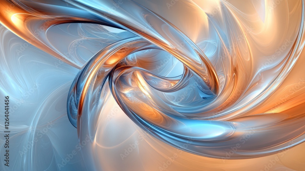 Poster Abstract smooth curves of shapes twisting and turning, with a soft, flowing visual appearance on a gradient backdrop.