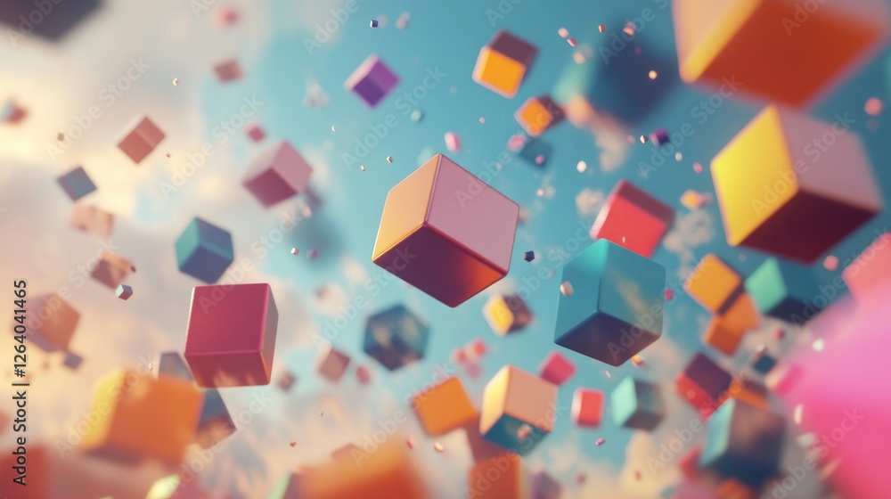 Aufkleber An abstract 3D render of colorful cubes floating and rotating, creating a modern, high-tech vibe.