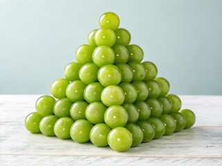 Pyramid of Green Grapes on White Wooden Table