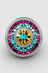 Obraz premium a close up of a colorful ring with diamonds and gems