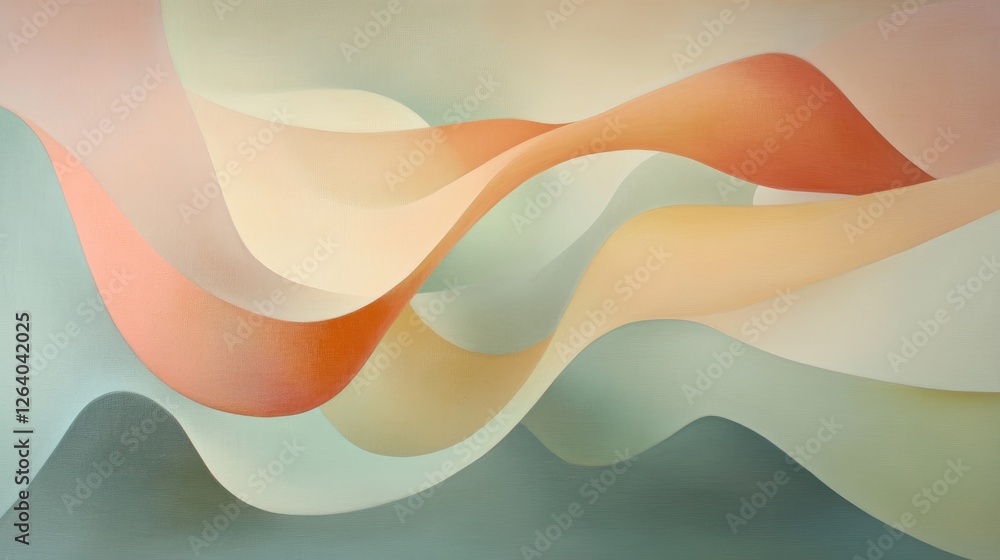 Poster elegant, smooth curves in soft pastel colors forming abstract shapes, conveying simplicity and sophi