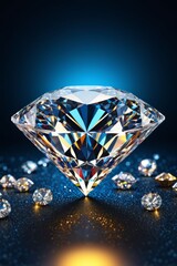 a close up of a diamond surrounded by diamonds on a blue background