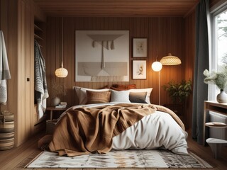 Cozy Rustic Bedroom With Warm Tones And Wooden Accents
