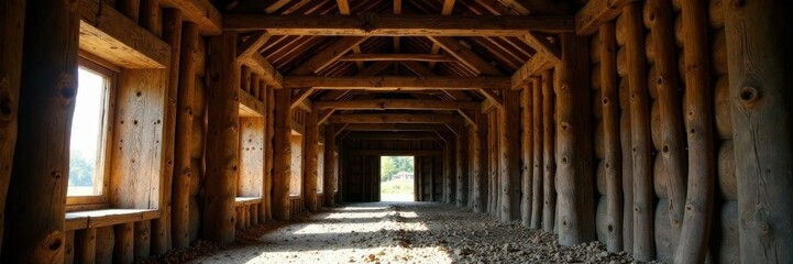 Wooden beams on an ancient barn in a rural setting, farm, countryside, rustic