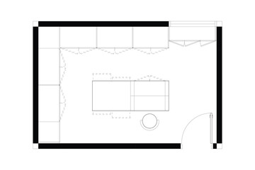 A minimalist 2d vector graphic of a walk-in closet design, highligthing clean lines and efficient use of space. Perfect for architectural plans and interior design concepts. Set 1