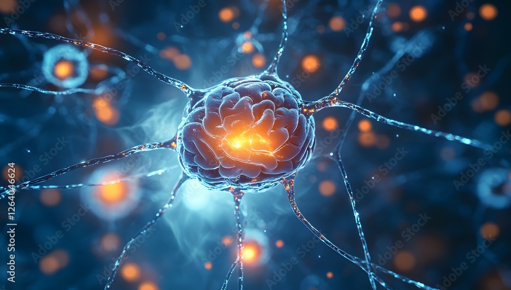 Poster Neuron Synaptic Activity, Microscopic Neural Network, Brain Cells, Dynamic Structure