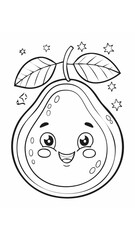 Obraz premium Guava Fruit Food Meal Healthy Coloring Kid Book Page in Black and White. Monochrome and Colored Samples 