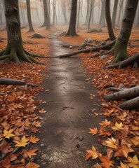 Wooden forest floor with fallen leaves and twigs, woodland, autumnal, woodsy
