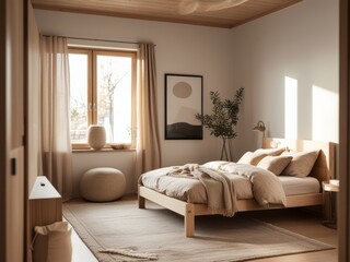 Fototapeta premium Minimalist Bedroom Design With Natural Light And Neutral Tones
