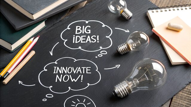 Conceptual shot emphasizing 'Big Ideas' and 'Innovate Now,' conveying creativity and modern thinking.