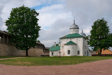 View of the St. Nicholas (Nikolsky) Cathedral on the territory of the Izborsk fortress (XIV-XVII centuries) on a sunny summer day, Stary Izborsk, Pskov region, Russia