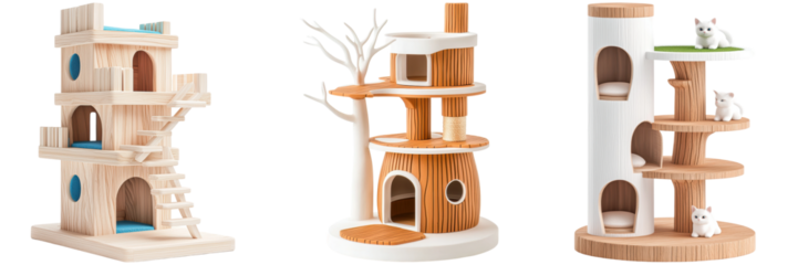 Modern Wooden Cat Towers with Unique Designs for Feline Fun