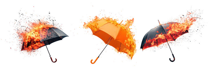 Creative Visual of Burning Umbrellas with Fiery Effects