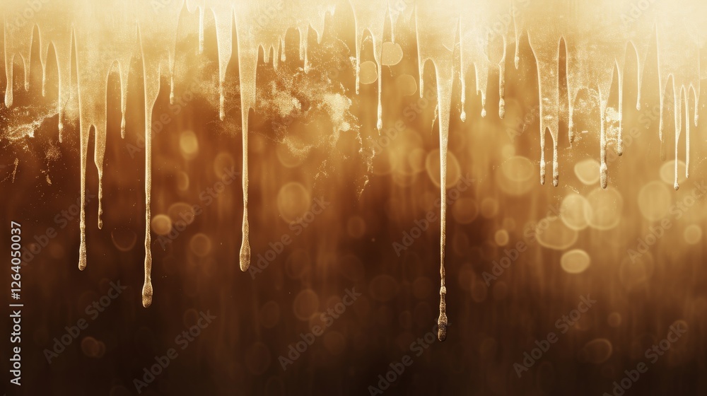 Poster a captivating abstract image featuring golden dripping textures against a blurred background with a 