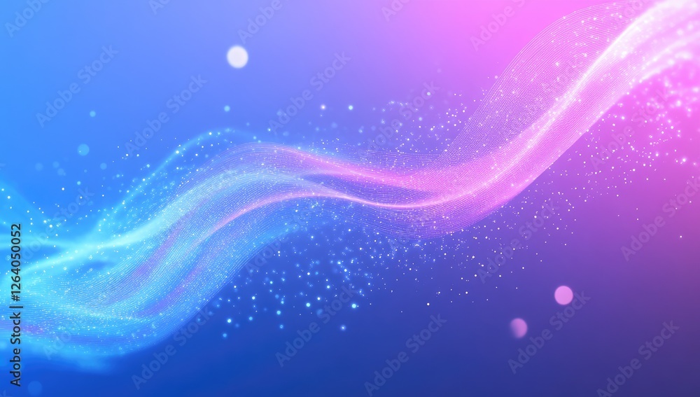 Poster abstract glowing waves in vibrant pink and blue. background of blurred light particles. possible use