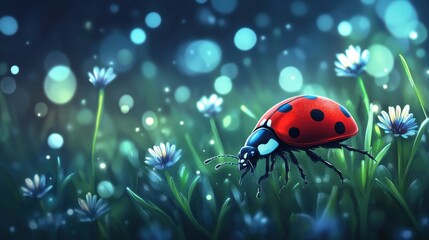 Beautiful cute ladybug with flower in Spring.