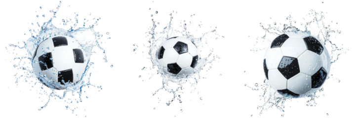 Splashing Soccer Balls in Water on Black Background