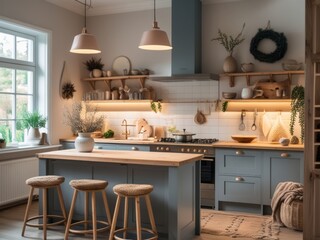 Modern Farmhouse Kitchen Island With Wooden Accents