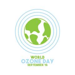 World ozone day design on white background. Green earth line icon with blue line ozone. September 16.